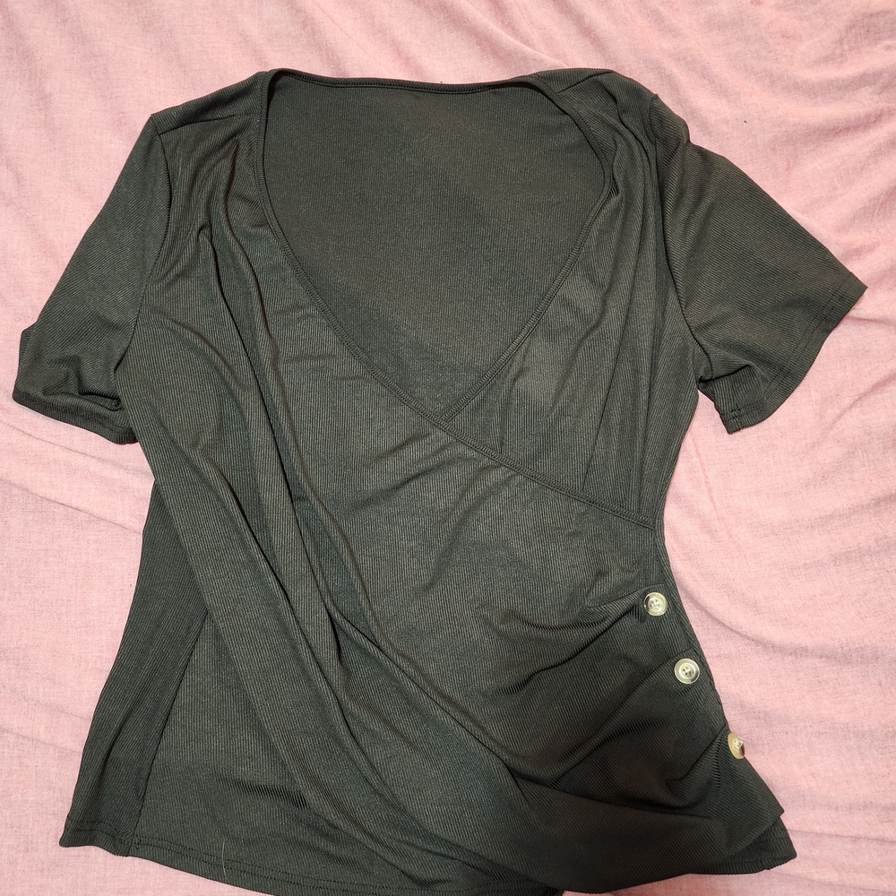 SHEIN Charcoal Buttoned Wrap Blouse